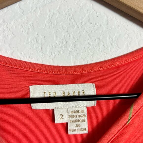 TED BAKER ORANGE GREEN FLORAL JOELIA TROPICAL OASIS BODYCON DRESS SIZE 2 - Picture 6 of 7